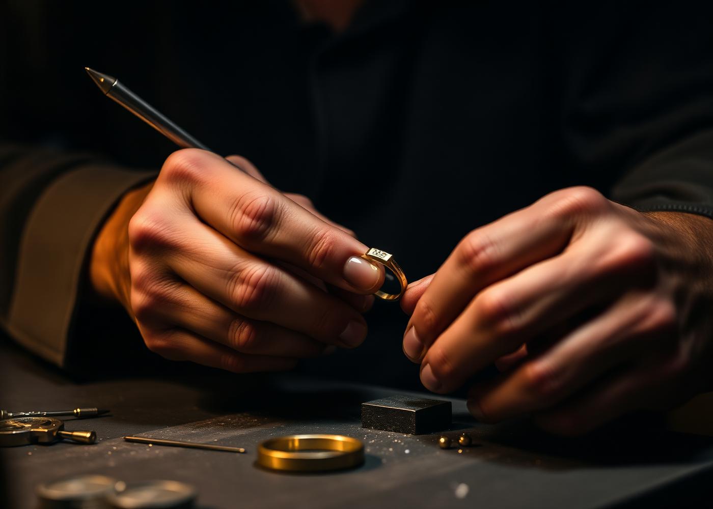 Master jeweler crafting a gold ring